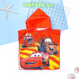 Khăn choàng tắm cho bé CAYABE đi bơi, đi biển có mũ trùm đầu xe hơi Mcqueen, người nhện Spiderman xanh - size S