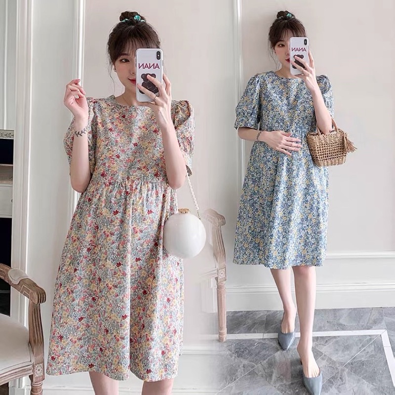 đầm bầu váy bầu ♥ thời trang BABAYDOLL hoa thiết kế đơn giản, TAY BỒNG siêu đẹp, chất mát phù hợp mùa hè