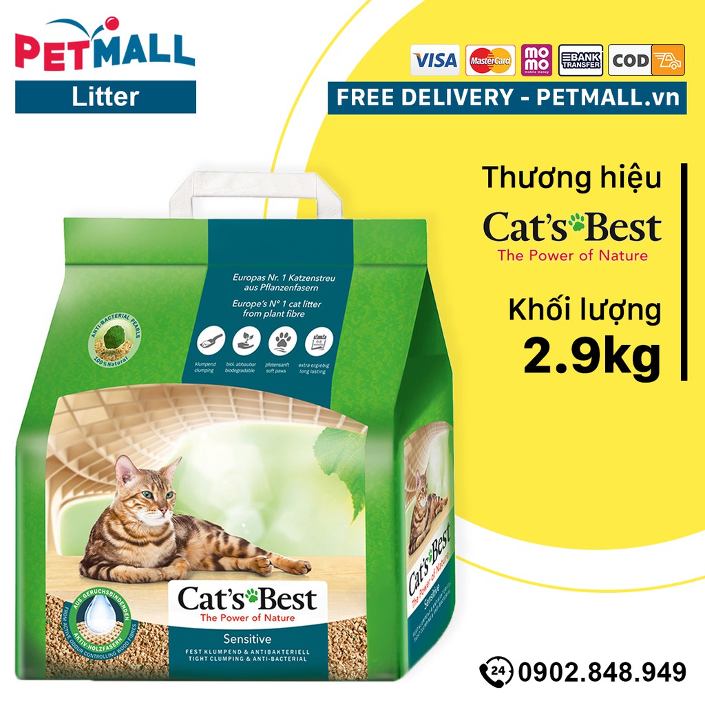 Cát gỗ vệ sinh CatsBest Sensitive 2.9kg - làm từ gỗ Germany Petmall