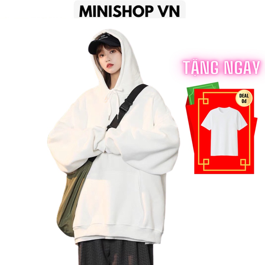 Áo hoodie nỉ trắng trơn unisex dáng rộng thời trang nam nữ chất nỉ lót bông dày ấm mềm mịn