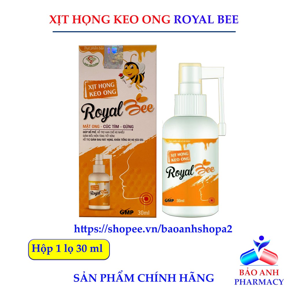 Xịt họng keo ong Royal bee - Đau rát họng, khản tiếng_Hộp 1 lọ 30ml