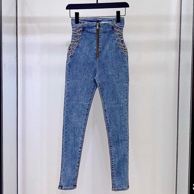 [Mã WASTMAY giảm 15% tối đa 30K đơn 150K] Quần jeans nữ oze dây xích vải co giãn mạnh lưng cao chất đẹp | BigBuy360 - bigbuy360.vn