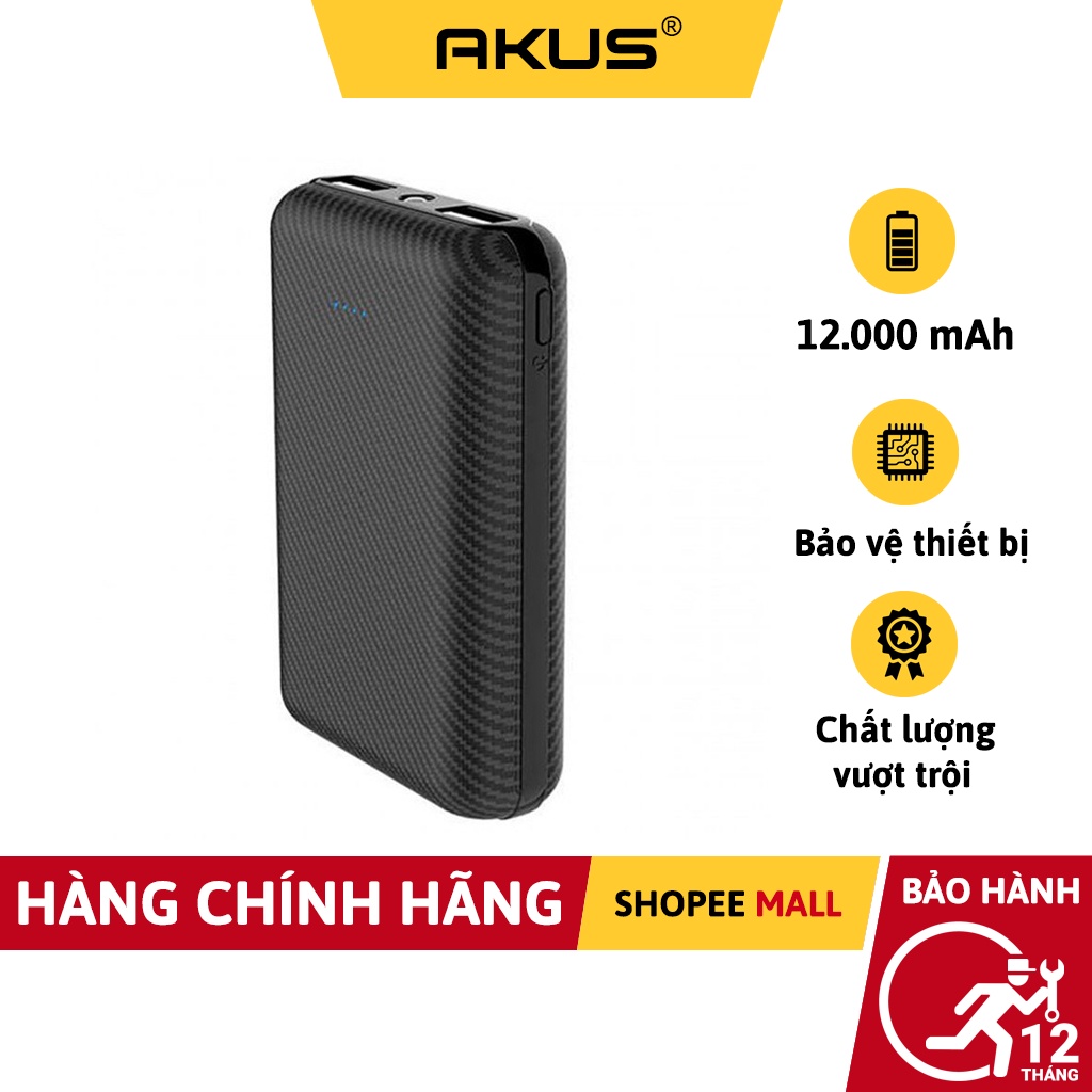 Sạc dự phòng 10000 mah AKUS C12 - Hàng chính hãng - Bảo hành 12 tháng