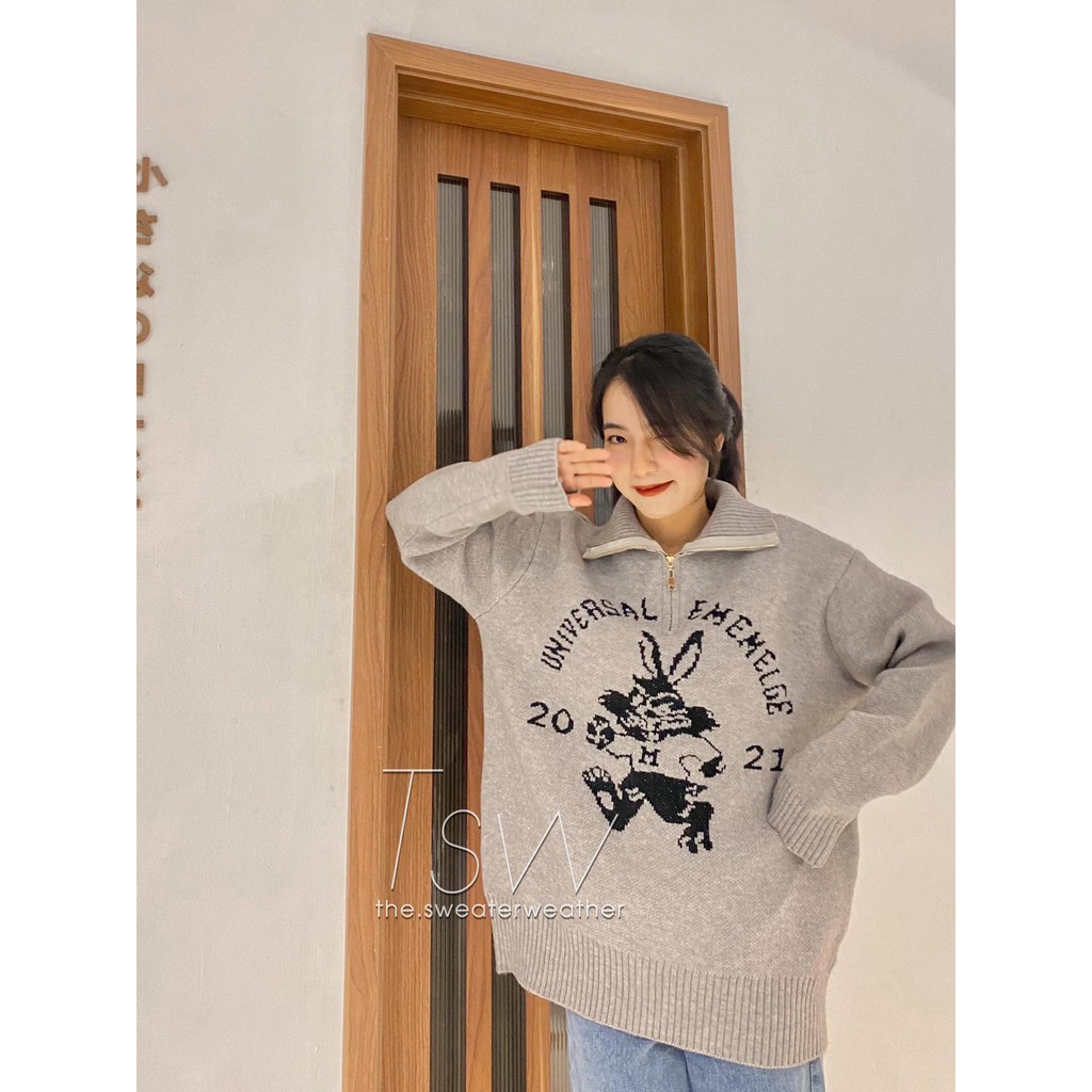 Áo len cổ polo kéo khoá hình thỏ