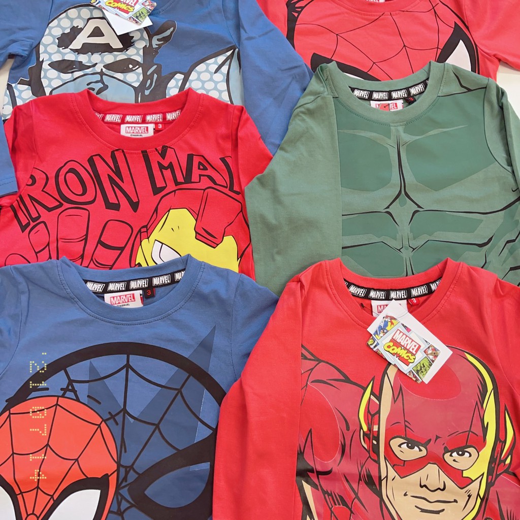 Áo dài tay cho bé trai, Áo dài tay Marvel dư xịn chất cotton size 2-12t