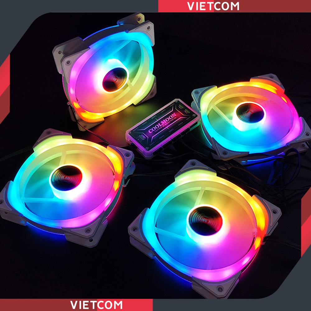 Quạt Tản Nhiệt, Fan Led RGB Coolmoon, Bộ Hub Coolmoon + điều khiển - Tặng kèm ốc vít