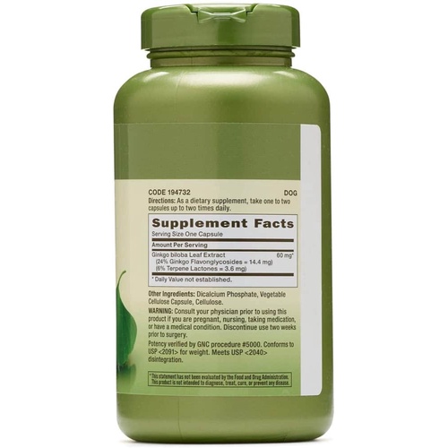 Viên uống bổ não GNC Ginkgo Biloba 60mg 300 Capsules