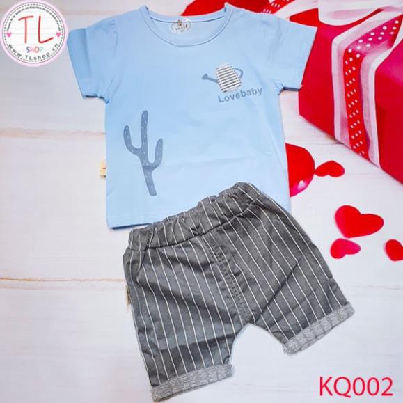 Thời Trang Trẻ Em -Bộ quần kẻ sọc áo hình cây xương rồng – Quần Áo Bé Trai - Bộ Bé Trai - Quần Áo Bé Gái - Bộ Bé