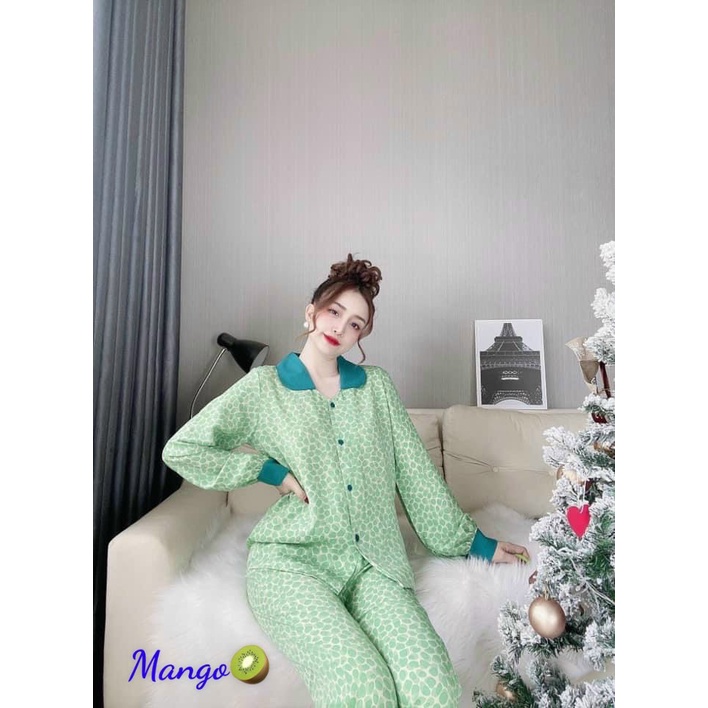 Bộ Pjzama Dài Tay Cho Nữ Chất Mango, Bộ Mặc Nhà Siêu Xinh Free Size 40-60kg - PIJAMA01