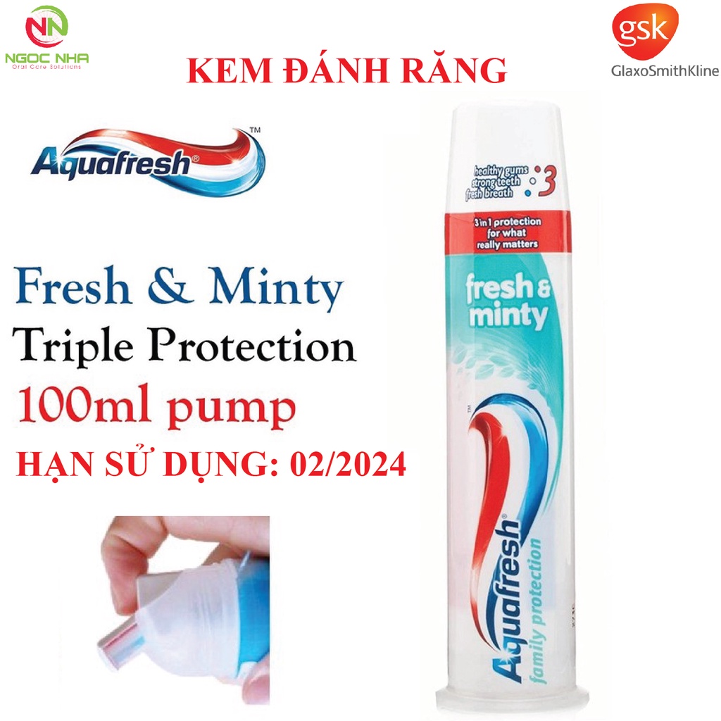 Kem đánh răng Aquafresh Family Protection Fresh and Minty Toothpaste dạng ống 100ml