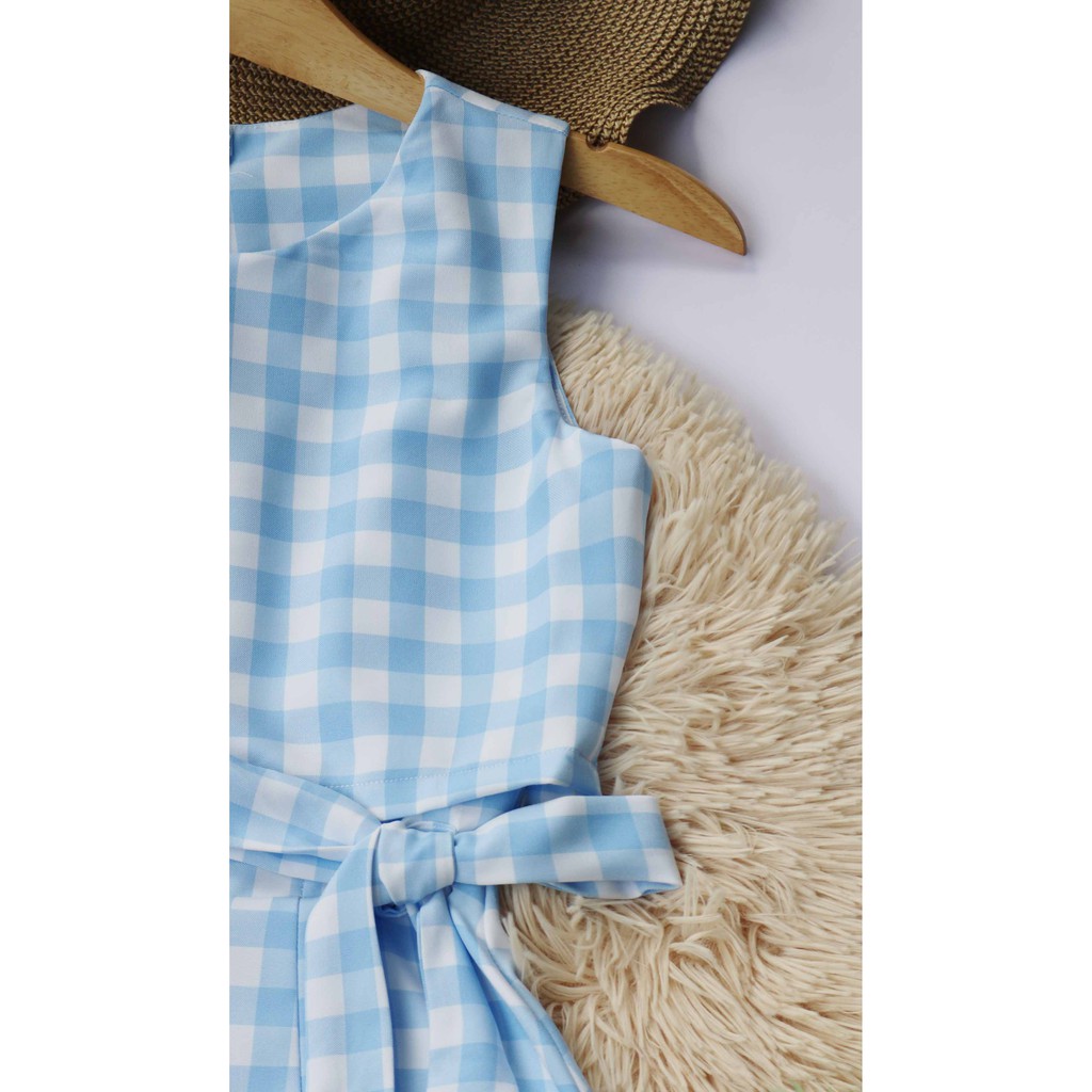 Đầm xanh caro công sở sát nách thiết kế xinh cá tính năng động mềm mát - Thời trang Lux W | BigBuy360 - bigbuy360.vn