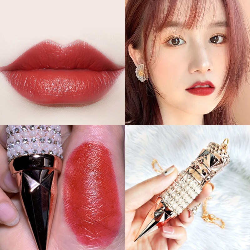 3 in 1 Lipstick Queen Scepter Matte Lipstick with Chain Moisturizing Long Lasting Nonstick Cup Fade Lipstick Makeup