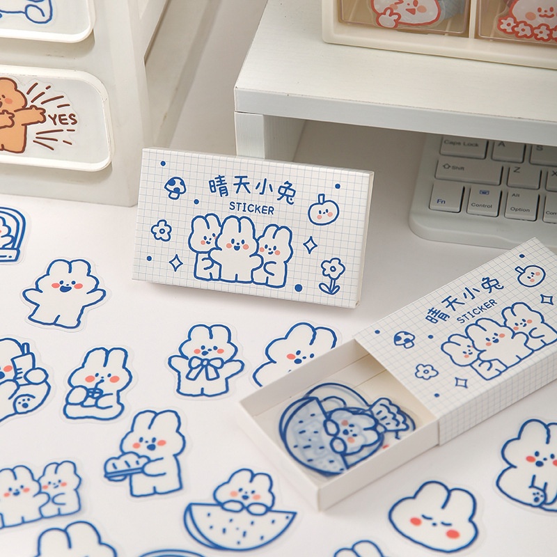 Bộ 40 Miếng Dán PET Hình Gấu Và Thỏ Dễ Thương Trang Trí Sổ Tay DIY