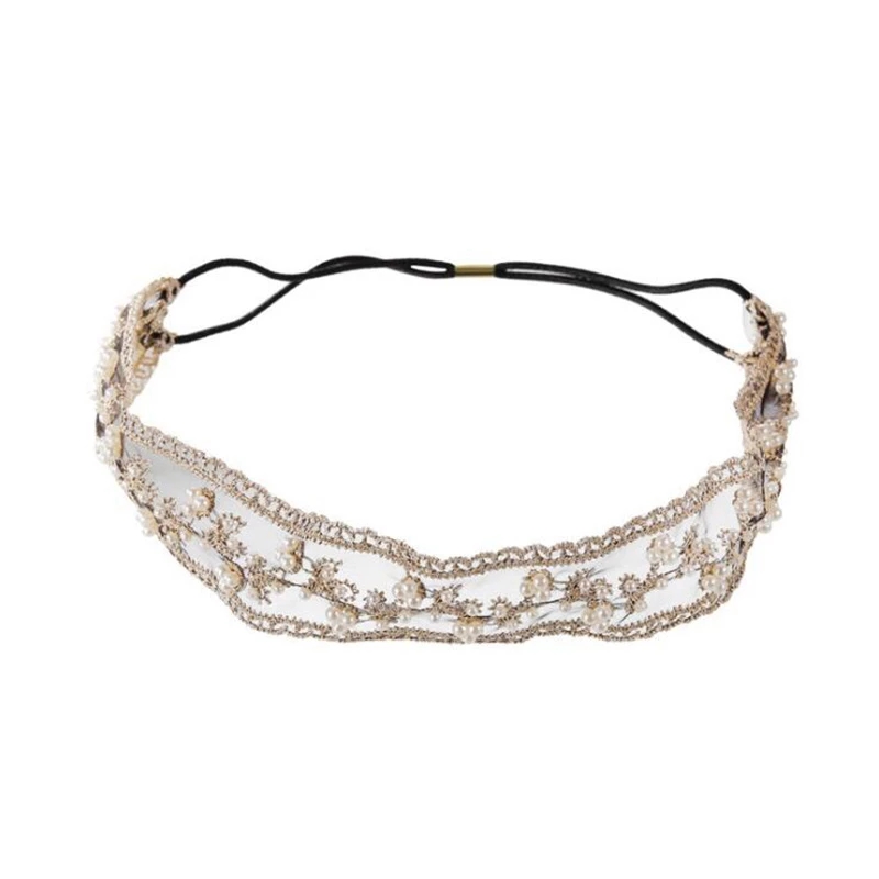 Missyou Korean Fashion Pearl Lace Headband Sexy Lace Flower Hair Band Women Hair Accessories Elastic Headwear