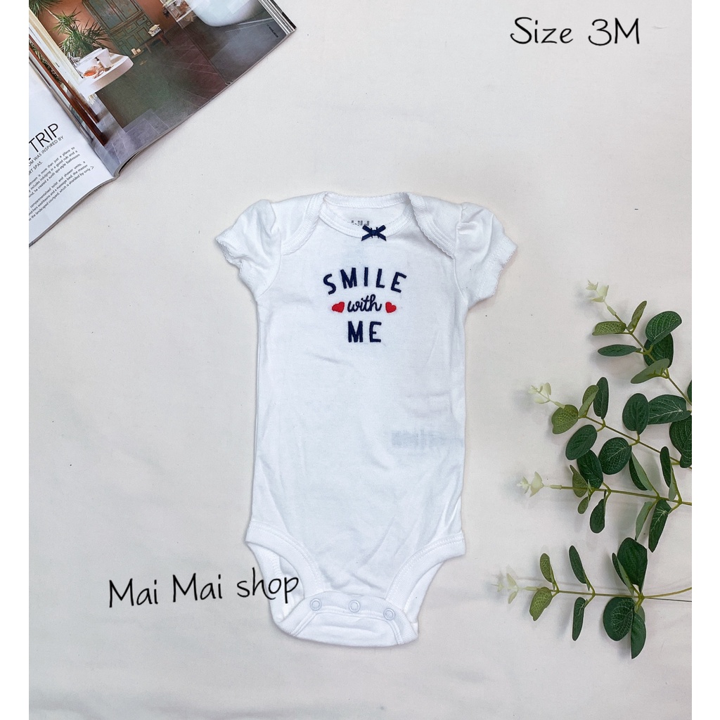 0-3M chọn màu- Gái) Body chip TAY NGẮN xuất dư cổ tròn, cổ đáp chéo cho bé Gái sz 0-3M- Bộ liền thân cho bé