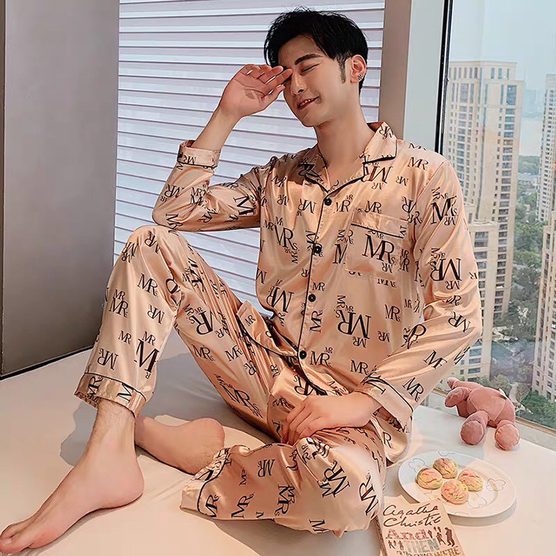 Bộ ngủ lụa Pijama nam màu trơn chất siêu đẹp (Hàng có sẵn)