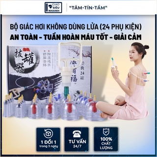 Giác Hơi Hàn Quốc Cao Cấp, Bộ giác hơi chân không 24 phụ kiện không dùng lửa loại tốt BH 12 tháng