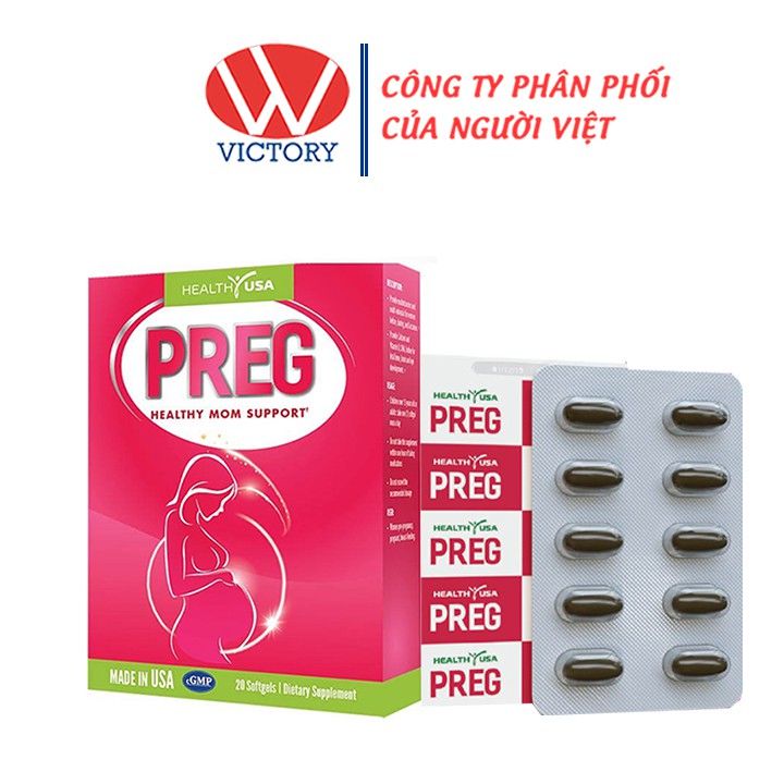 PREG (Hộp 20 viên) - Bổ sung DHA, EPA, vitamin khoáng chất cho phụ nữ trong và sau thai kỳ - Victory Pharmacy