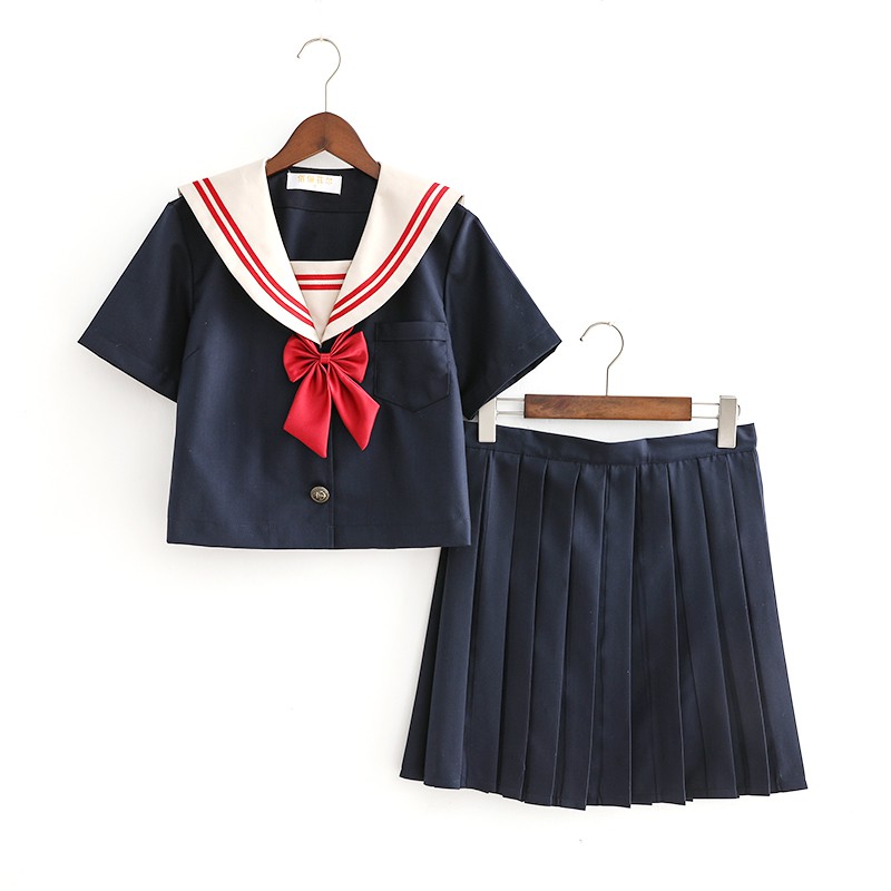 Seifuku/ Set đồng phục học sinh Nhật Bản: áo cổ thủy thủ thắt nơ + chân váy xòe xếp ly