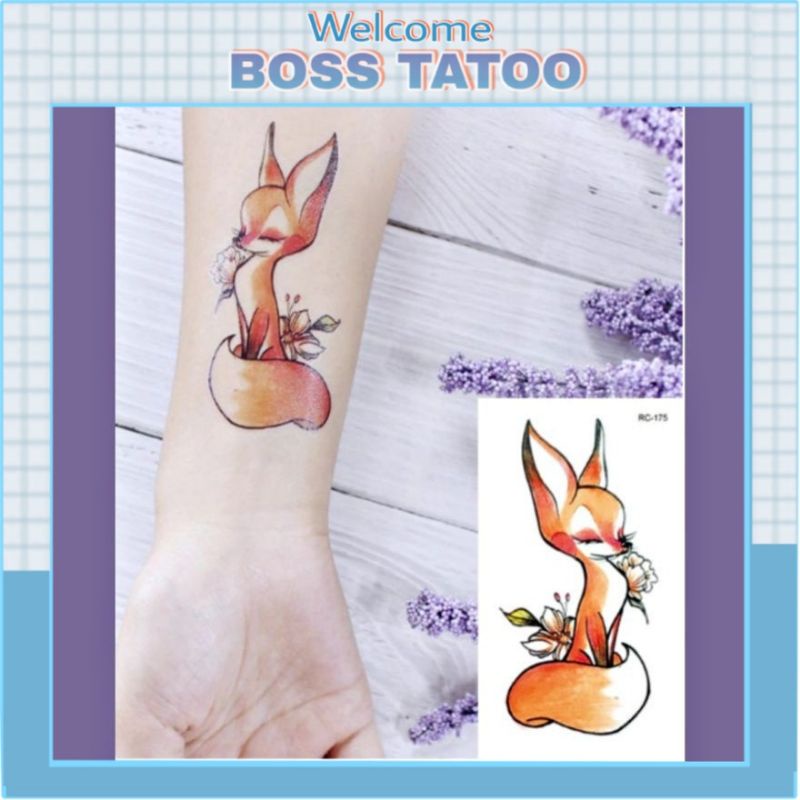 Hình xăm tatoo động vật cáo, hồ ly h24. Xăm dán tatoo mini tạm thời, size &lt;10x6cm