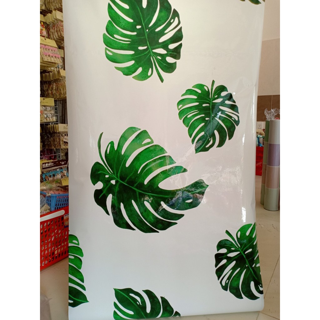 DECAL 1M dán bếp tráng nhôm cách nhiệt khổ 60CM - LÁ XANH KHỔNG LỒ OKK020