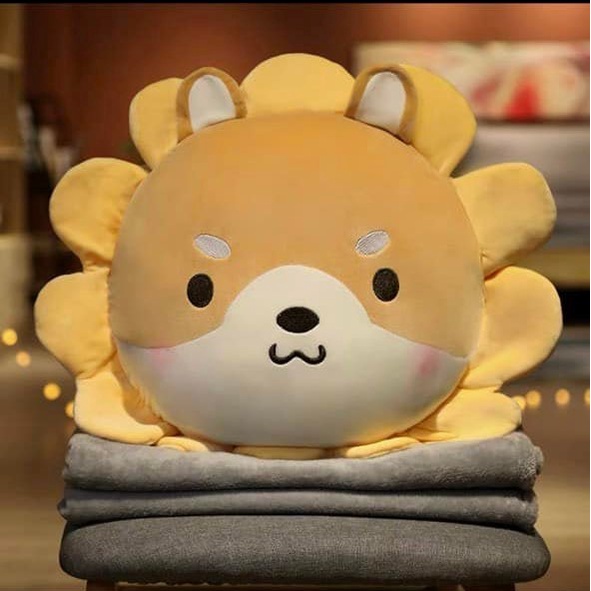 Bộ Chăn Gối 2in1 Hình Hoa Mặt Trời, Hình Con Vật Cho Dân Văn Phòng Mềm Mịn