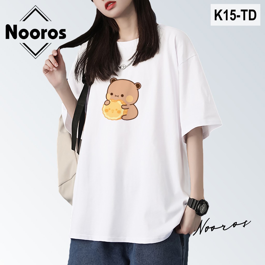 Áo thun in tay lỡ nam nữ phông cotton Nooros form rộng dáng Unisex - Ulzzang mặc cặp, nhóm, lớp hình GẤU KUTE - K15