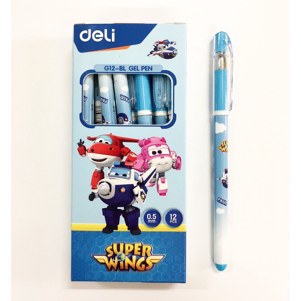 Hộp 12 Bút gel Deli Super Wings G12-BL nét 0.5mm màu xanh