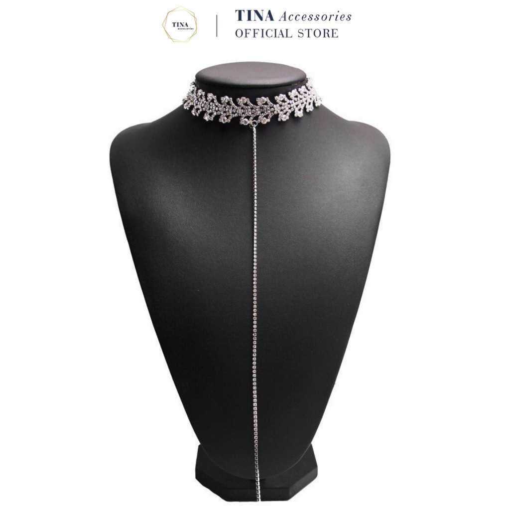 Vòng Cổ Chocker Nữ Đính Đá TINA Có Dây Sợi Dài Sang Trọng CK05