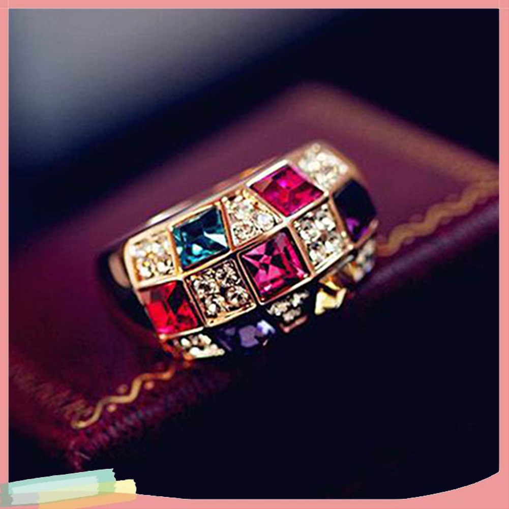 Nhẫn Hợp Kim Mạ Vàng Đính Đá Nhiều Màu Sang Trọng Cho Nữ