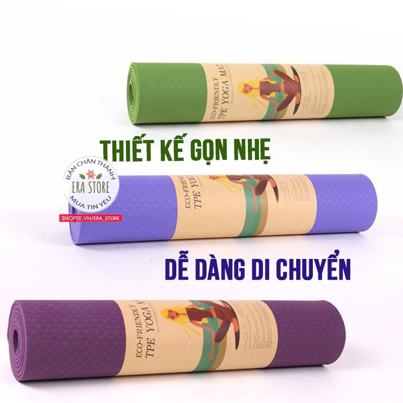 Thảm tập YOGA đa năng dày 6mm, chống trượt chất liệu TPE hai lớp an toàn sức khỏe dễ vệ sinh, nhẹ gọn tiện lợi mang theo