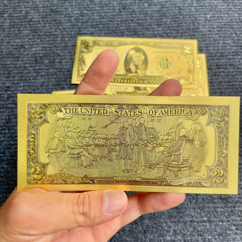 Tờ Tiền Kỉ Niệm 2 Đô Plastic (2 USD) Mạ Vàng Lì Xì Tết May Mắn