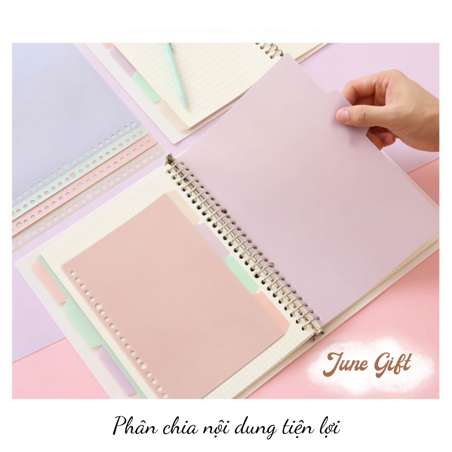 Set 4 tab nhựa màu pastel phân trang A4 B5 A5 dùng cho sổ bìa còng 30 26 20 lỗ
