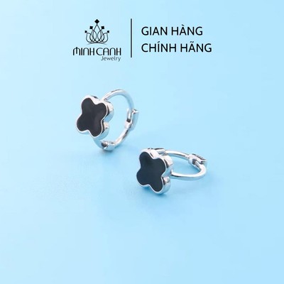 Bông Tai Bạc 4 Lá Đen Khóa Bấm Minh Canh Jewelry