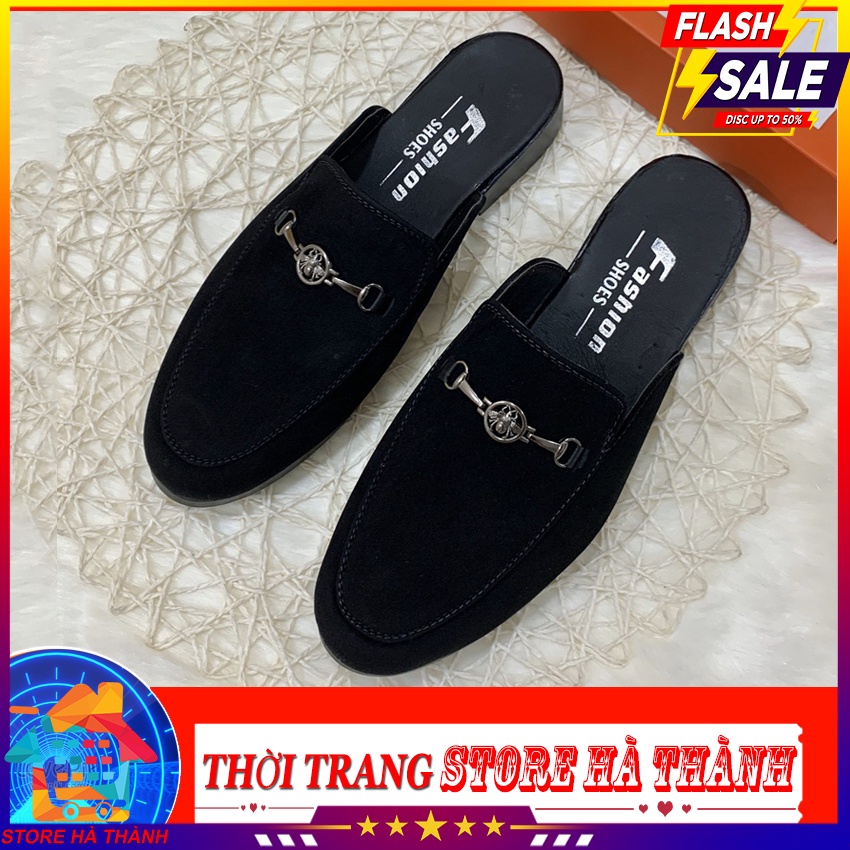 Giày sục nam Vải Nỉ xích ngang Ong - Sục nam sang chảnh mẫu mới 2020 Thời Trang STORE HÀ THÀNH