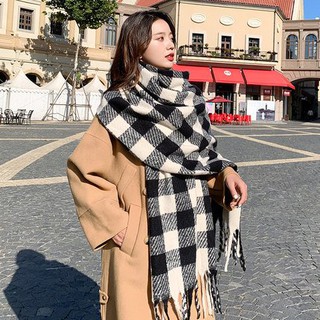 Khăn len size đại kẻ caro đen trắng hàng Quảng Châu