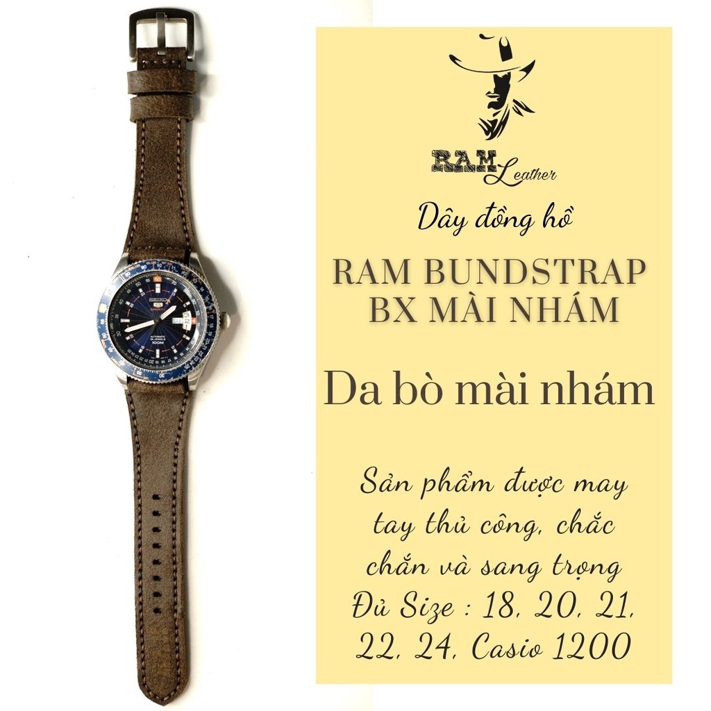 Dây đồng hồ RAM Leather vintage BX da bò quân đội Đức cao cấp vintage