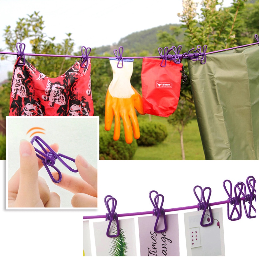 (HCM) Dây Phơi Có Sẵn Kẹp Quần Áo Tiện Dụng Mang Đi Dã Ngoại Cắm Trại - Dây Phơi Đồ Có Kẹp Siêu Bền - Dây Kẹp Ảnh