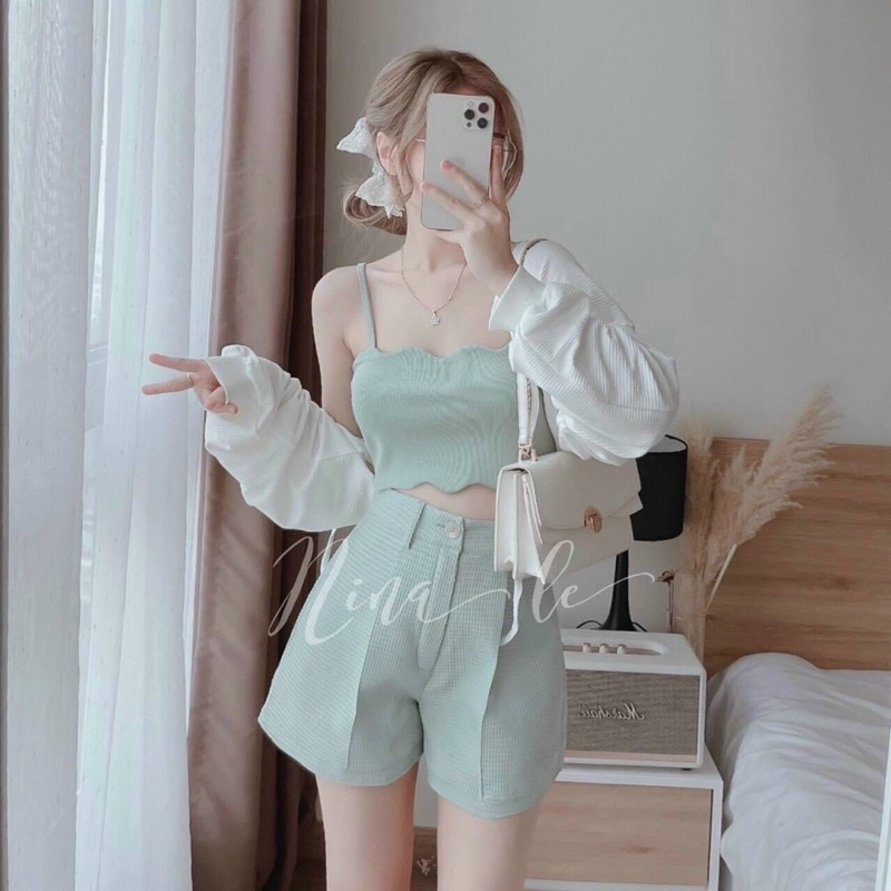 Set áo 2d xanh mint + khoác cánh dơi mẫu chị Nina Lê ✨Lotus Shop✨ lvs