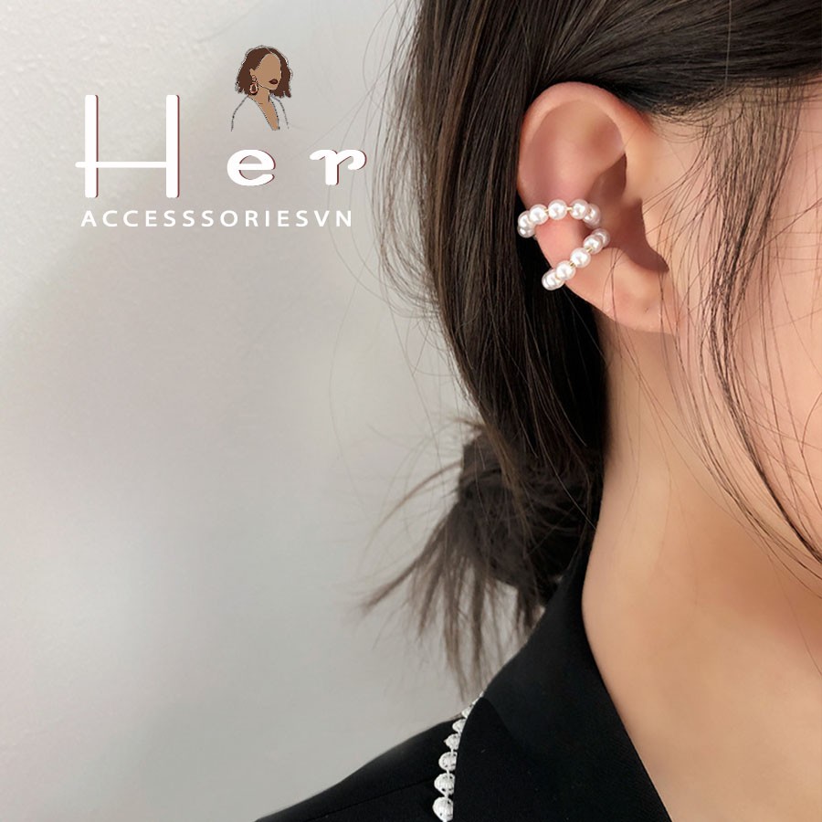 Bông tai, Khuyên vành họa tiết hạt trai phong cách Vintage, cá tính HER ACC H52