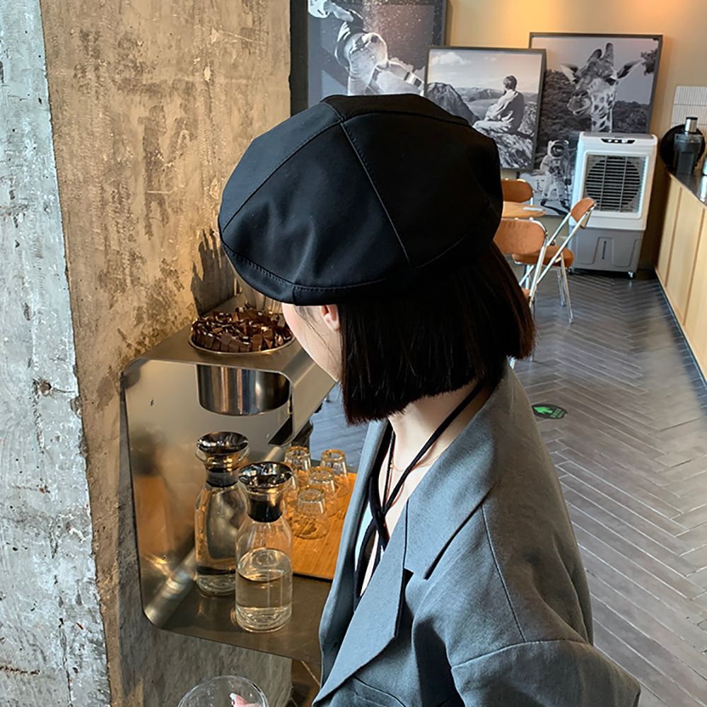 Mũ beret phối khóa cài trái tim bằng da điều chỉnh được thời trang thu đông kiểu Hàn Quốc thanh lịch đơn giản cho nữ