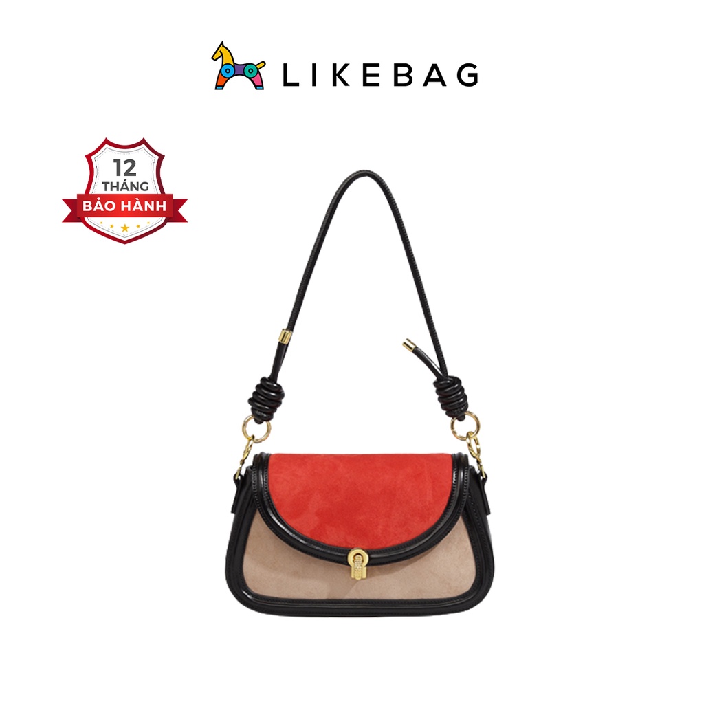 Túi đeo vai nữ da lộn LIKEBAG thiết kế quai xoắn phối màu trẻ trung 219XK6202-3 - LIBAGI