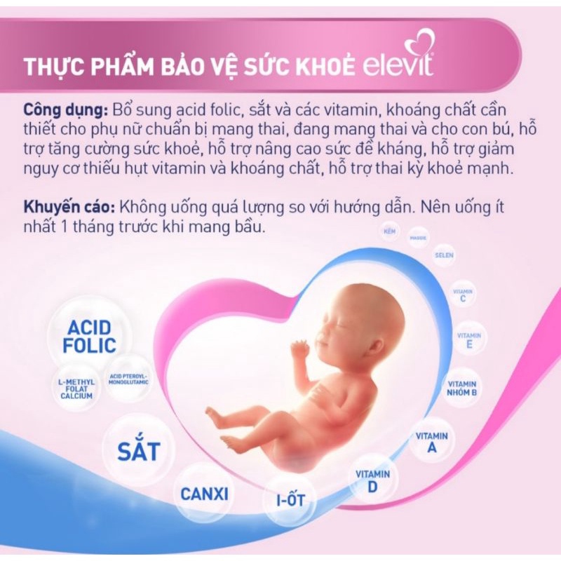 Viên uống vitamin tổng hợp Elevit ⚡ Tặng quà ⚡ Hộp 30 viên Cho mẹ bầu và sau sinh