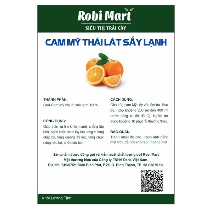 Trà cam mỹ thái lát sấy lạnh Robi Mart gói 200gr - Hàng loại 1 chính hãng