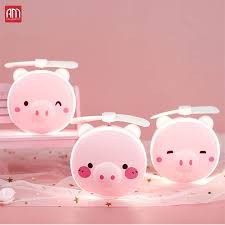 Quạt mini hình chú lợn kèm gương và đèn led (có sỉ)