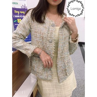 ÁO DẠ TWEED ÁNH KIM KHUY NGỌC CAO CẤP DÁNG NGẮN