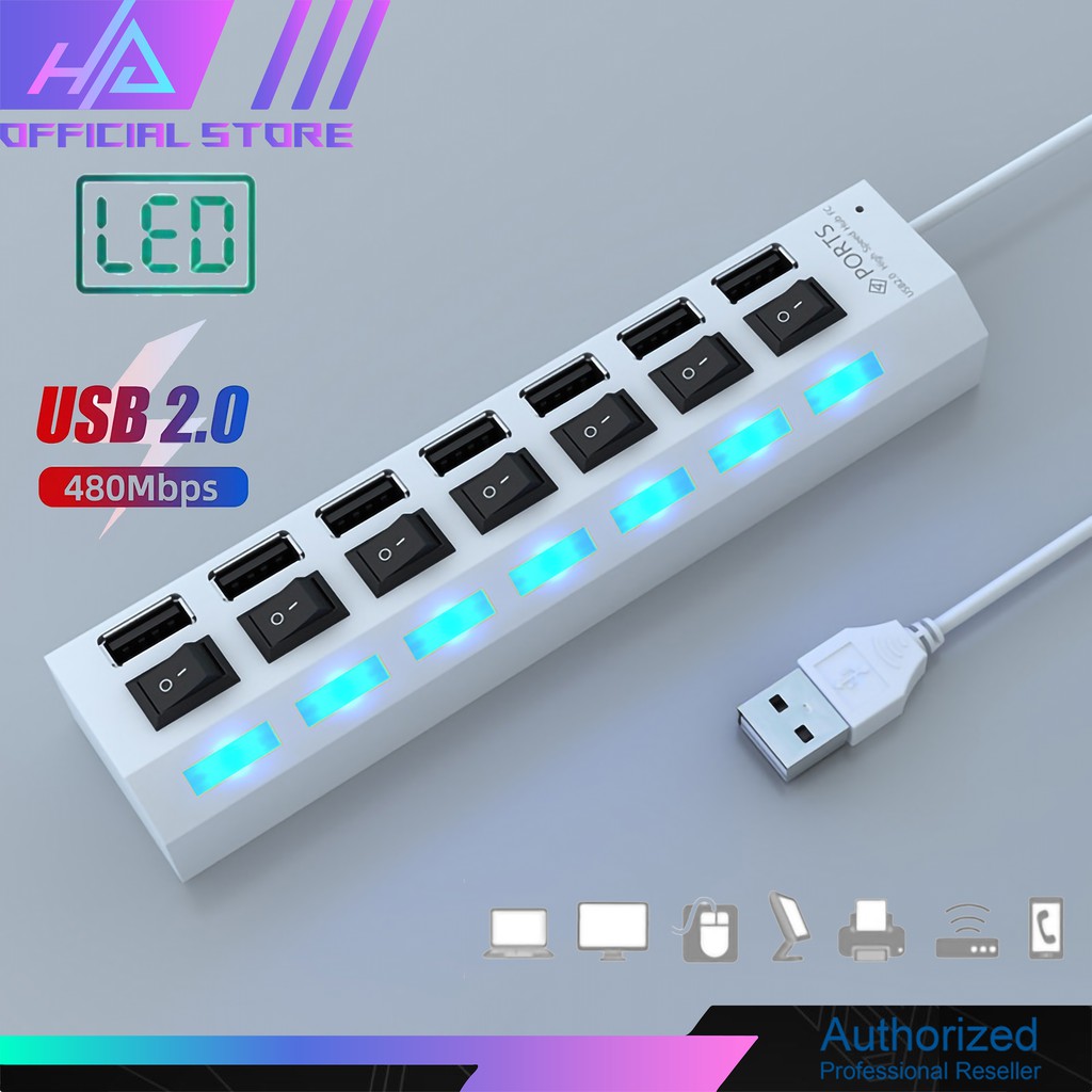 Hub USB 2.0 - BỘ CHIA 7 CỔNG USB HUB 2.0 CÓ CÔNG TẮC Hàng chính hãng