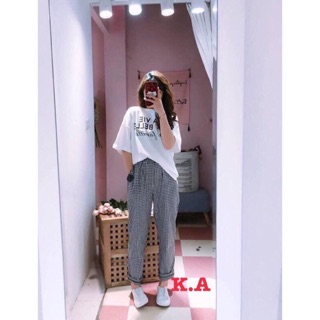 Quần baggy kẻ kèm ảnh thật