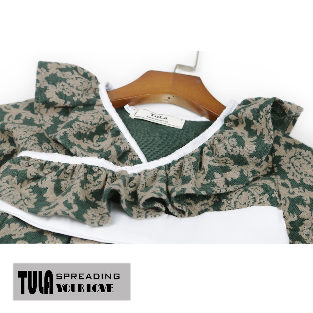 Váy Đầm Bé Gái Gắn Nơ Trắng Họa Tiết Xinh Trên Nền Xanh Lá Đậm Phù Hợp Thu Đông Cho Bé