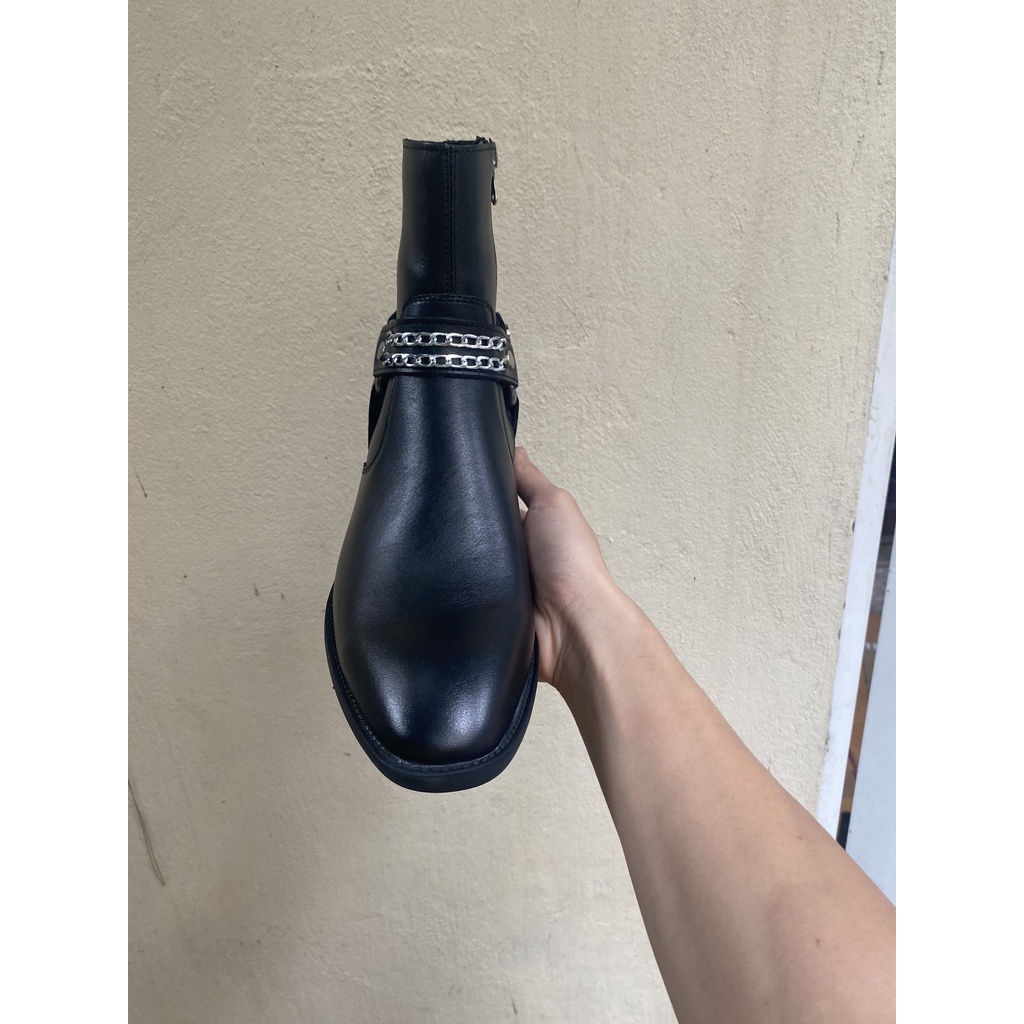 Giày Harness Boots màu đen khóa zip thời trang nam chất liệu da bò cao cấp | BigBuy360 - bigbuy360.vn
